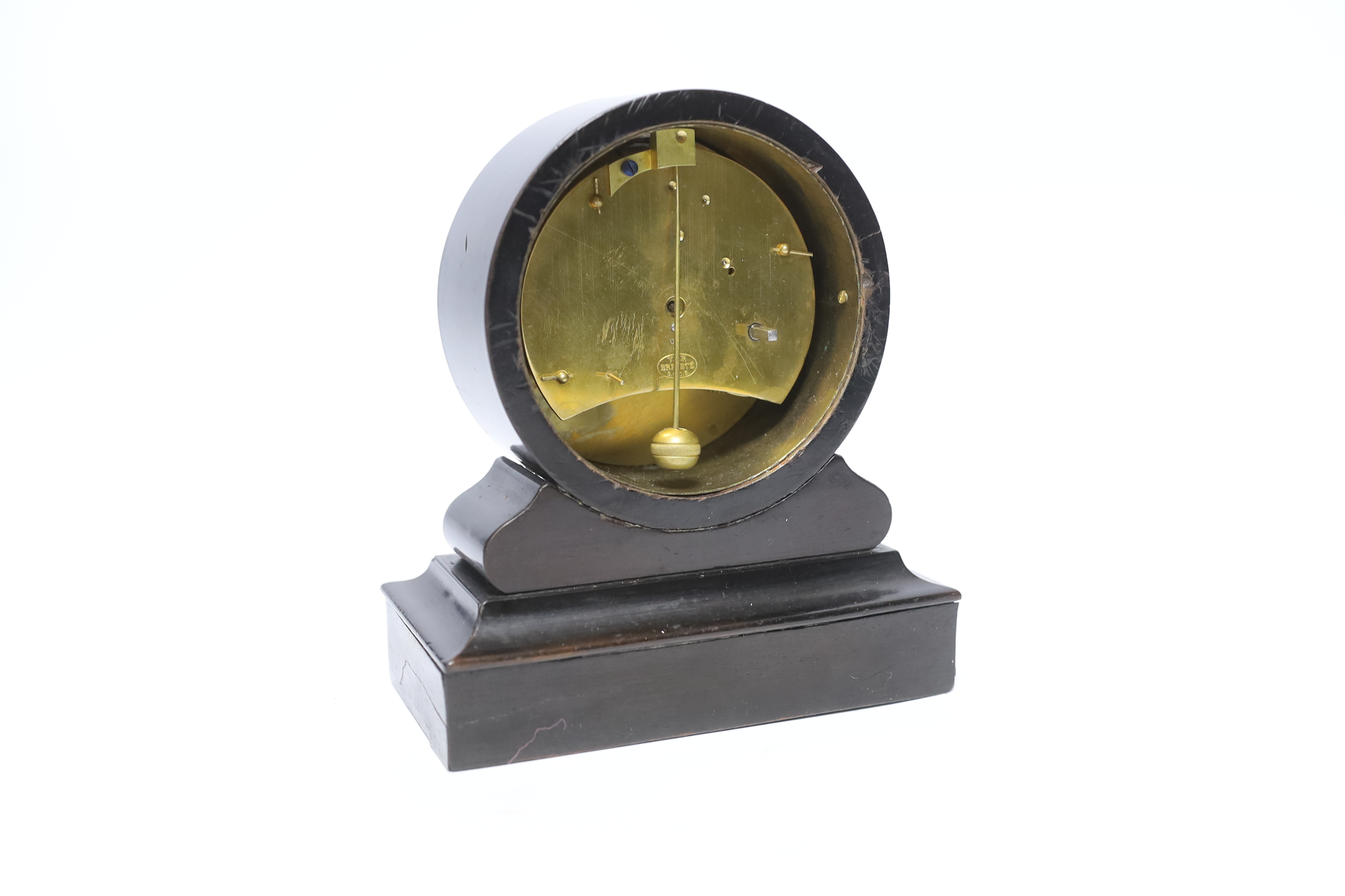 A late 19th century French timepiece in an ebonised drum case, 16cm